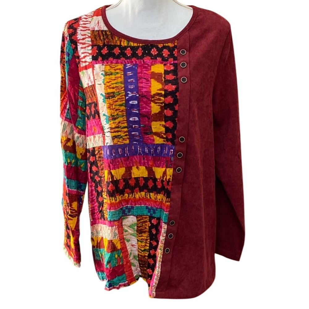 Abstract Multicolor Colorblock Top Blouse Top Long Sleeve Size Med Gracila Tunic